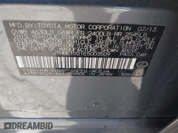 2014 Lexus IS 350 z VIN JTHBE1D21E5003509, wystawiony jako IAAI lot #42190249 z przebiegiem 99 002 mil mil oraz . Historia ofert i sprzedaży dostępna na DreamBid. Obrazek 9.