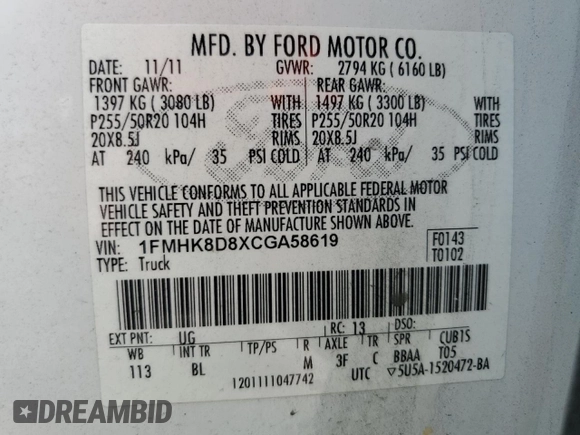 2012 Ford Explorer XLT с VIN 1FMHK8D8XCGA58619, выставлен на аукционе Copart как лот 60964955 с пробегом 164 214 миль миль и Списание • Salvage title. История ставок и продаж доступна на DreamBid. Изображение 13.