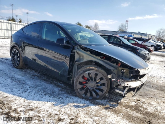 2023 Tesla Model Y Performance with VIN 7SAYGDEF9PF795292, listed as a Copart auction lot 88768255 with 11,344 mi miles and Salvage Title. Bid and sale history available at carsss.com. Image 4.