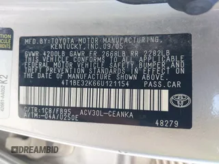 2006 Toyota Camry STD with VIN 4T1BE32K66U121154, listed as a IAAI auction lot 42472191 with 290,567 mi miles and . Bid and sale history available at DreamBid. Image 9.