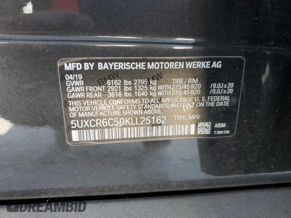 2019 BMW X5 xDrive40i with VIN 5UXCR6C59KLL25162, listed as a Copart auction lot 43367083 with 44,668 mi miles. Bid and sale history available at carsss.com. Image 13.