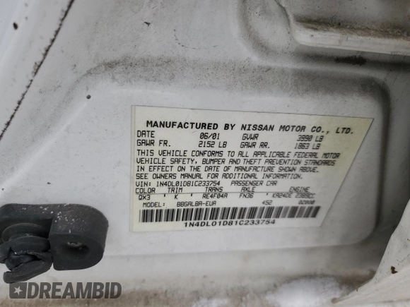 2001 Nissan Altima GXE with VIN 1N4DL01D81C233754, listed as a Copart auction lot 45925075 with 135,522 mi miles and Salvage Title. Bid and sale history available at carsss.com. Image 14.