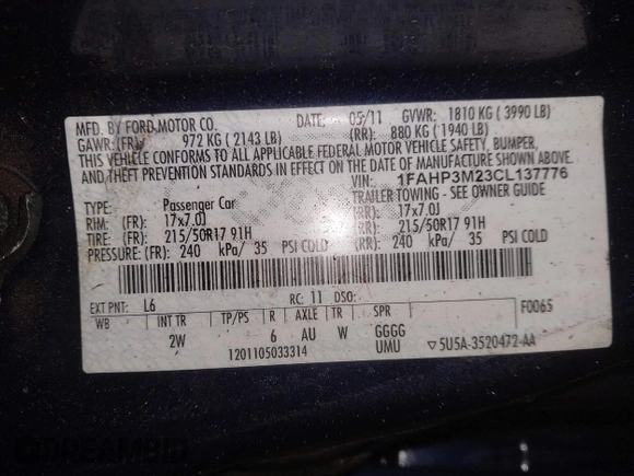 2012 Ford Focus SEL with VIN 1FAHP3M23CL137776, listed as a IAAI auction lot 41921697 with 189,217 mi miles. Bid and sale history available at carsss.com. Image 9.
