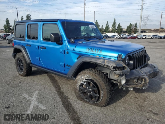 2022 Jeep Wrangler Unlimited Willys with VIN 1C4HJXDM0NW152614, listed as a Copart auction lot 83208664 with 51,913 mi miles and Salvage Title. Bid and sale history available at DreamBid. Image 4.