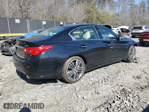 2014 Infiniti Q50 Premium with VIN JN1BV7AR2EM689221, listed as a Copart auction lot 46914095 with 113,015 mi miles and Salvage Title. Bid and sale history available at carsss.com. Image 3.