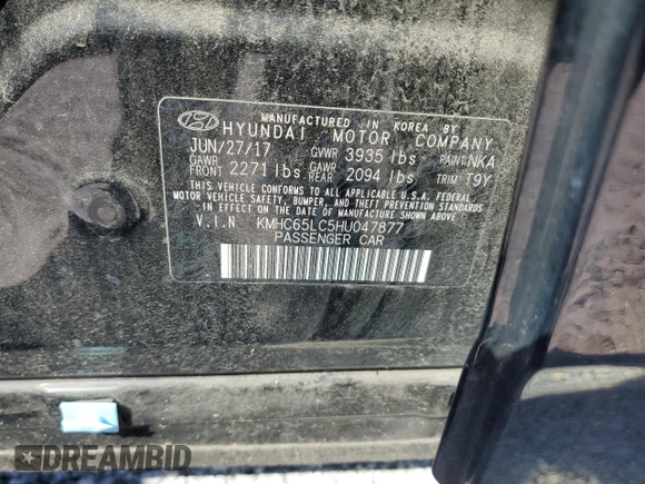 2017 Hyundai Ioniq Blue with VIN KMHC65LC5HU047877, listed as a Copart auction lot 50234285 with 131,058 mi miles and Salvage Title. Bid and sale history available at DreamBid. Image 13.