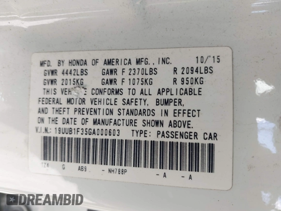 2016 Acura TLX with VIN 19UUB1F35GA000603, listed as a IAAI auction lot 41981464 with 168,783 mi miles. Bid and sale history available at carsss.com. Image 9.