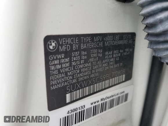 2011 BMW X3 28i with VIN 5UXWX5C59BL712808, listed as a Copart auction lot 51186475 with 129,586 mi miles and Clean Title. Bid and sale history available at carsss.com. Image 13.
