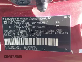 2020 Toyota Sienna LE Auto Access Seat с VIN 5TDKZ3DC7LS060864, выставлен на аукционе IAAI как лот 42518168 с пробегом 58 724 миль миль и . История ставок и продаж доступна на DreamBid. Изображение 9.