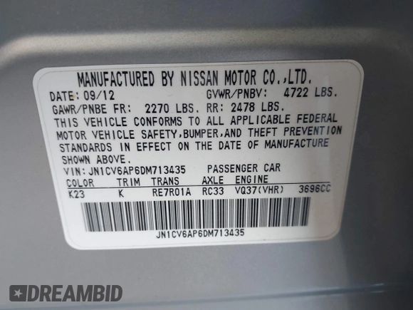 2013 Infiniti G37 Journey with VIN JN1CV6AP6DM713435, listed as a IAAI auction lot 42020787 with 137,369 mi miles and . Bid and sale history available at DreamBid. Image 9.