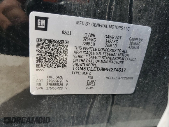 2021 Chevrolet Tahoe Commercial z VIN 1GNSCLED8MR274617, wystawiony jako Copart lot #47951515 z przebiegiem 56 451 mil mil oraz Szkoda całkowita • Salvage title. Historia ofert i sprzedaży dostępna na DreamBid. Obrazek 14.