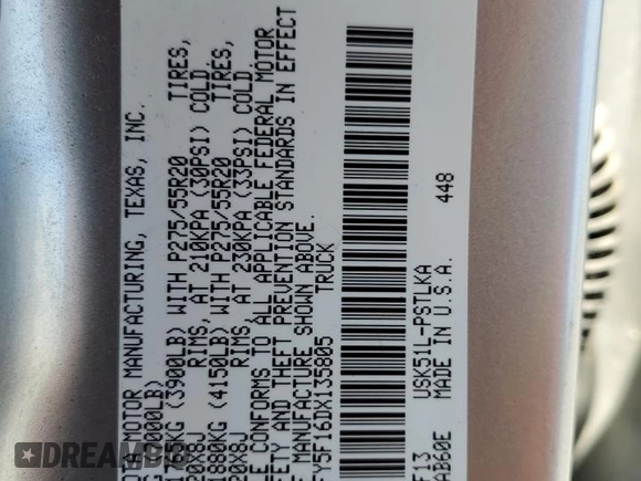 2013 Toyota Tundra Limited z VIN 5TFFY5F16DX135805, wystawiony jako Copart lot #59296995 z przebiegiem 151 310 mil mil oraz Szkoda całkowita • Salvage title. Historia ofert i sprzedaży dostępna na DreamBid. Obrazek 12.