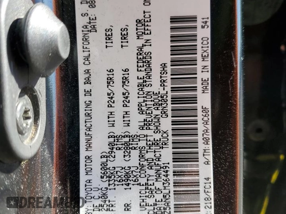 2020 Toyota Tacoma SR5 с VIN 3TMCZ5AN5LM364491, выставлен на аукционе Copart как лот 53855215 с пробегом 50 852 миль миль и Списание • Salvage title. История ставок и продаж доступна на DreamBid. Изображение 13.