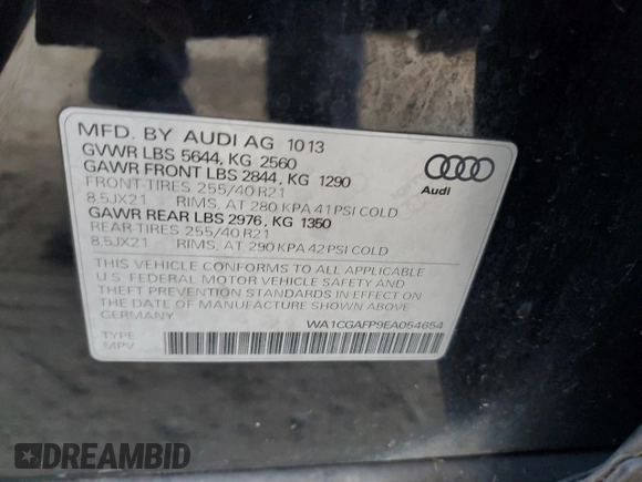 2014 Audi SQ5 Premium Plus с VIN WA1CGAFP9EA054654, выставлен на аукционе Copart как лот 85675854 с пробегом 253 828 миль миль и Чистый • Clean title. История ставок и продаж доступна на DreamBid. Изображение 13.