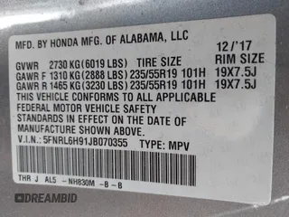 2018 Honda Odyssey Elite z VIN 5FNRL6H91JB070355, wystawiony jako IAAI lot #41975916 z przebiegiem 147 022 mil mil oraz . Historia ofert i sprzedaży dostępna na DreamBid. Obrazek 9.