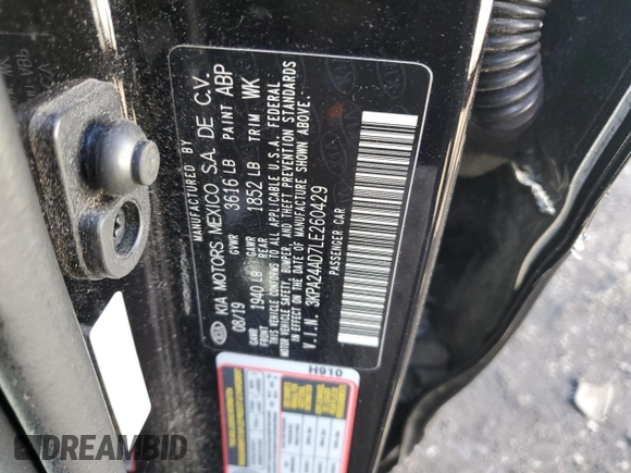 2020 Kia Rio S with VIN 3KPA24AD7LE260429, listed as a Copart auction lot 52285535 with 40,881 mi miles and Salvage Title. Bid and sale history available at DreamBid. Image 12.