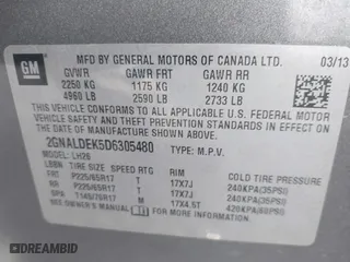 2013 Chevrolet Equinox LT with VIN 2GNALDEK5D6305480, listed as a IAAI auction lot 40920446 with 174,301 mi miles. Bid and sale history available at carsss.com. Image 9.