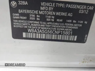 2012 BMW 3 Series 328i с VIN WBA3A5G56CNP15801, выставлен на аукционе IAAI как лот 42476836 с пробегом 166 614 миль миль и . История ставок и продаж доступна на DreamBid. Изображение 9.