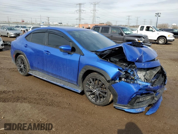 2023 Subaru WRX Premium with VIN JF1VBAF60P9814999, listed as a Copart auction lot 46886105 with 22,414 mi miles and Salvage title. Bid and sale history available at DreamBid. Image 4.