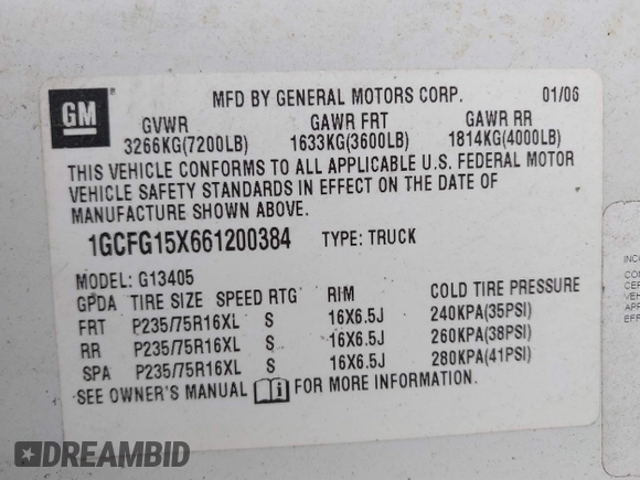 2006 Chevrolet Express Cargo with VIN 1GCFG15X661200384, listed as a IAAI auction lot 39232859 with 131,530 mi miles and . Bid and sale history available at DreamBid. Image 9.