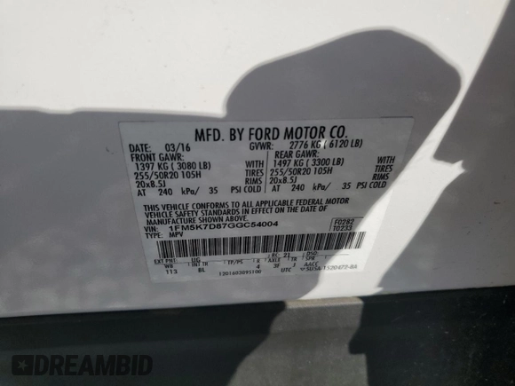 2016 Ford Explorer XLT with VIN 1FM5K7D87GGC54004, listed as a Copart auction lot 52322915 with 48,800 mi miles and Salvage Title. Bid and sale history available at carsss.com. Image 15.