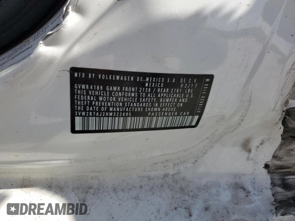 2017 Volkswagen Jetta S with VIN 3VW2B7AJ2HM322695, listed as a Copart auction lot 56958605 with 126,360 mi miles and Salvage title. Bid and sale history available at DreamBid. Image 13.