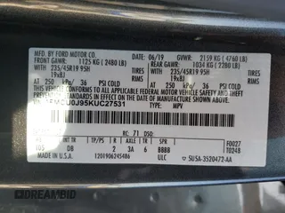 2019 Ford Escape Titanium with VIN 1FMCU0J95KUC27531, listed as a Copart auction lot 53879255 with 48,256 mi miles and Salvage Title. Bid and sale history available at carsss.com. Image 12.