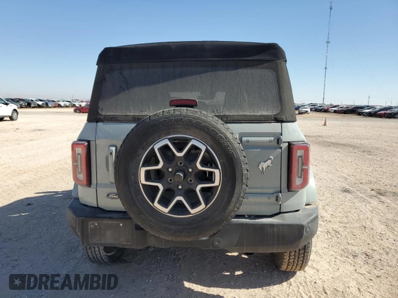 2023 Ford Bronco with VIN 1FMDE5DH3PLA99174, listed as a Copart auction lot 43854195 with 15,537 mi miles and Salvage Title. Bid and sale history available at carsss.com. Image 6.