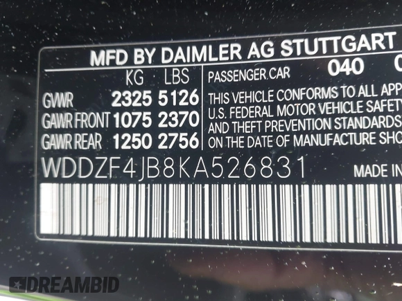 2019 Mercedes-Benz E-Class E 300 with VIN WDDZF4JB8KA526831, listed as a IAAI auction lot 41803511 with 120,412 mi miles. Bid and sale history available at carsss.com. Image 9.