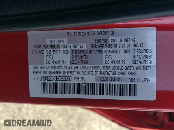 2014 Mazda CX-5 Touring with VIN JM3KE2CY9E0356050, listed as a Copart auction lot 65470674 with 70,400 mi miles and Salvage Title. Bid and sale history available at DreamBid. Image 15.