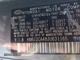 2018 Hyundai Tucson SE z VIN KM8J2CA48JU631165, wystawiony jako IAAI lot #41600722 z przebiegiem 120 021 mil mil oraz . Historia ofert i sprzedaży dostępna na DreamBid. Obrazek 9.