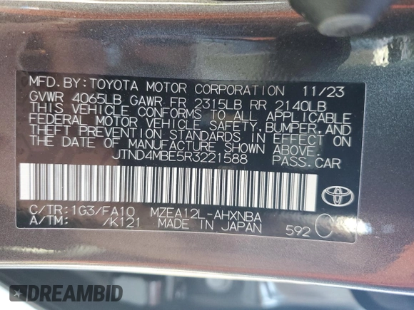2024 Toyota Corolla Hatchback SE with VIN JTND4MBE5R3221588, listed as a Copart auction lot 55447094 with 4,736 mi miles and Salvage Title. Bid and sale history available at carsss.com. Image 13.