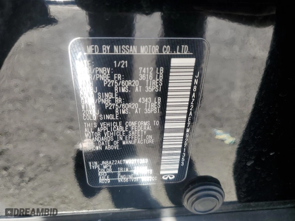 2021 Infiniti QX80 LUXE with VIN JN8AZ2AE7M9271353, listed as a Copart auction lot 47233415 with 76,521 mi miles and Salvage Title. Bid and sale history available at carsss.com. Image 15.