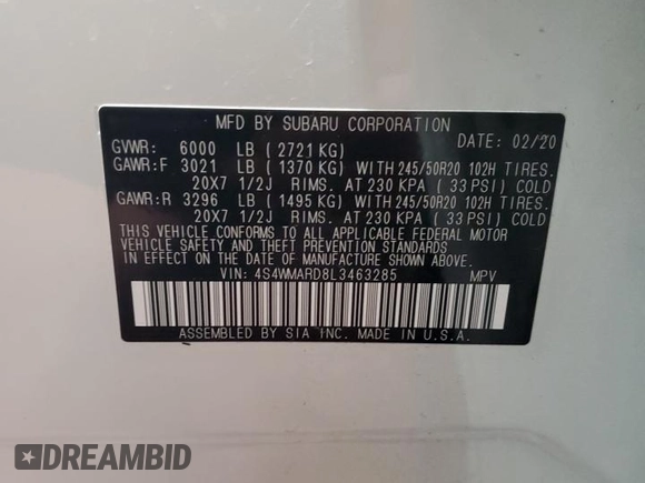 2020 Subaru Ascent Touring z VIN 4S4WMARD8L3463285, wystawiony jako Copart lot #48952975 z przebiegiem 51 781 mil mil oraz Szkody całkowita. Historia ofert i sprzedaży dostępna na DreamBid. Obrazek 14.