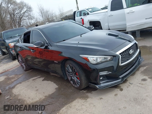 2018 Infiniti Q50 RED SPORT 400 with VIN JN1FV7AR7JM481279, listed as a IAAI auction lot 41850295 with 75,807 mi miles. Bid and sale history available at carsss.com. Image 1.