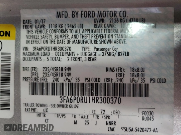2017 Ford Fusion Hybrid Titanium z VIN 3FA6P0RU1HR300370, wystawiony jako Copart lot #65206605 z przebiegiem 150 424 mil mil oraz Czysty tytuł • Clean title. Historia ofert i sprzedaży dostępna na DreamBid. Obrazek 12.