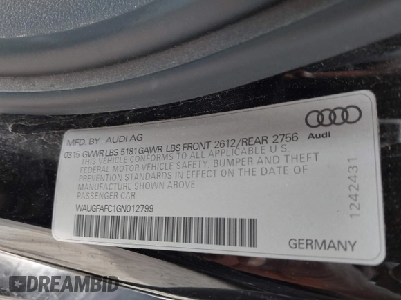 2016 Audi A6 2.0T Premium Plus with VIN WAUGFAFC1GN012799, listed as a IAAI auction lot 42141346 with 101,506 mi miles. Bid and sale history available at carsss.com. Image 9.