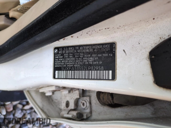 2002 BMW X5 3.0i with VIN 5UXFA53552LP32958, listed as a Copart auction lot 48725735 with 293,202 mi miles and Salvage Title. Bid and sale history available at carsss.com. Image 12.