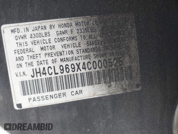 2004 Acura TSX w/Navigation with VIN JH4CL969X4C000525, listed as a IAAI auction lot 42143344 with 168,845 mi miles and . Bid and sale history available at DreamBid. Image 9.