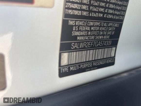 2016 Land Rover Range Rover Sport V8 Dynamic with VIN SALWR2EF7GA574309, listed as a Copart auction lot 55685005 with 142,160 mi miles and Clean Title. Bid and sale history available at carsss.com. Image 10.
