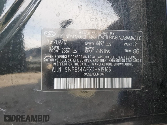 2018 Hyundai Sonata Limited with VIN 5NPE34AFXJH615165, listed as a Copart auction lot 83591704 with 84,567 mi miles and Salvage Title. Bid and sale history available at DreamBid. Image 15.
