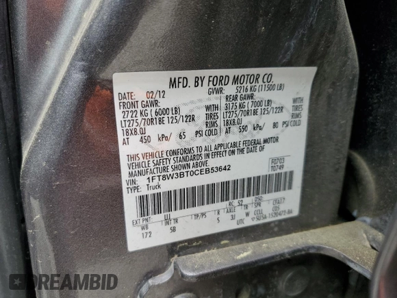 2012 Ford F-350 XL z VIN 1FT8W3BT0CEB53642, wystawiony jako Copart lot #52961455 z przebiegiem 292 093 mil mil oraz Czysty tytuł • Clean title. Historia ofert i sprzedaży dostępna na DreamBid. Obrazek 12.