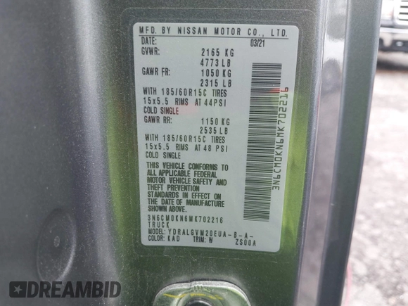 2021 Nissan NV200 SV z VIN 3N6CM0KN6MK702216, wystawiony jako IAAI lot #41815226 z przebiegiem 68 845 mil mil oraz . Historia ofert i sprzedaży dostępna na DreamBid. Obrazek 9.