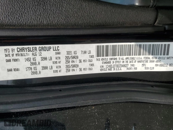 2013 Dodge Durango Crew с VIN 1C4SDJDT8DC540627, выставлен на аукционе Copart как лот 59012545 с пробегом 113 425 миль миль и Чистый • Clean title. История ставок и продаж доступна на DreamBid. Изображение 13.