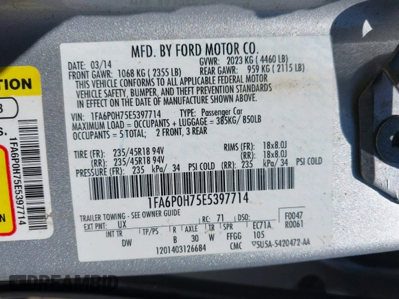 2014 Ford Fusion SE with VIN 1FA6P0H75E5397714, listed as a IAAI auction lot 42072025 with 145,664 mi miles. Bid and sale history available at carsss.com. Image 9.