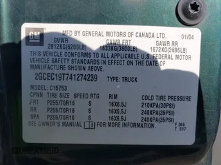 2004 Chevrolet Silverado 1500 LS with VIN 2GCEC19T741274239, listed as a IAAI auction lot 40461498 with 263,905 mi miles. Bid and sale history available at carsss.com. Image 9.