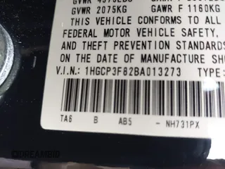 2011 Honda Accord EX-L with VIN 1HGCP3F82BA013273, listed as a IAAI auction lot 42158147 with 165,758 mi miles and . Bid and sale history available at DreamBid. Image 9.