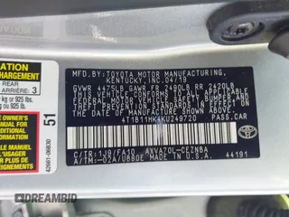 2019 Toyota Camry LE with VIN 4T1B11HK4KU249720, listed as a IAAI auction lot 41940728 with 35,891 mi miles and . Bid and sale history available at DreamBid. Image 9.