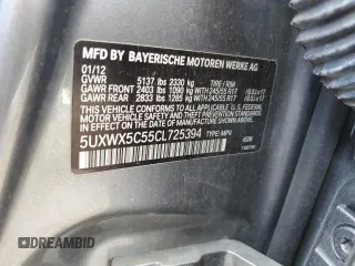 2012 BMW X3 28i with VIN 5UXWX5C55CL725394, listed as a Copart auction lot 48235345 with 132,791 mi miles and Salvage Title. Bid and sale history available at DreamBid. Image 13.
