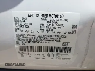 2021 Ford Explorer Limited с VIN 1FMSK7FHXMGB03671, выставлен на аукционе IAAI как лот 42313541 с пробегом Не указан миль и . История ставок и продаж доступна на DreamBid. Изображение 9.
